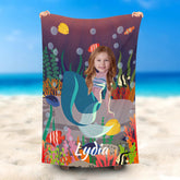 Lofaris Personalized Sitting Mermaid Girl Photo Beach Towel